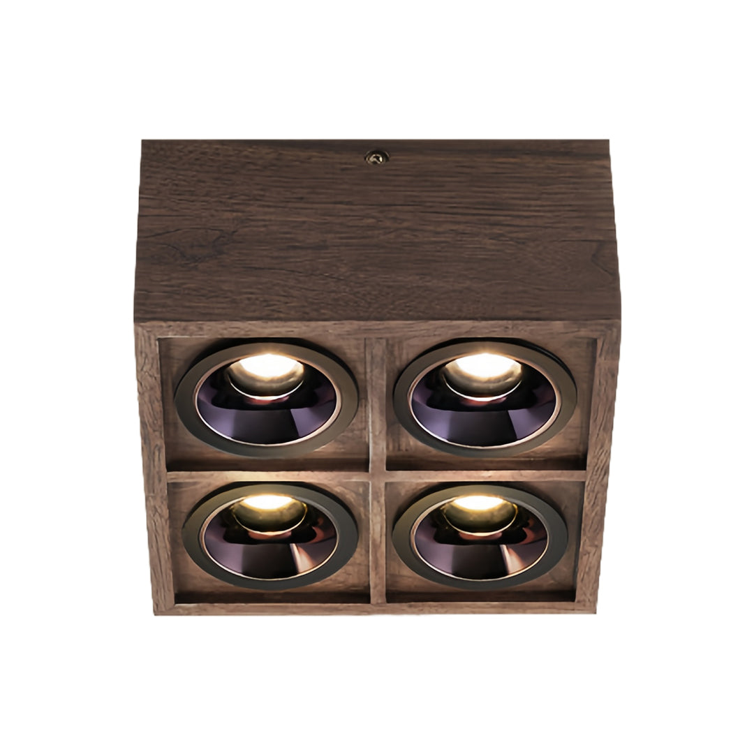 Walnut-Finish Multi-Head Surface-Mount Downlight — Aluminum, LED Integrated, 4000K, 1- to 4-Light, 7–28W