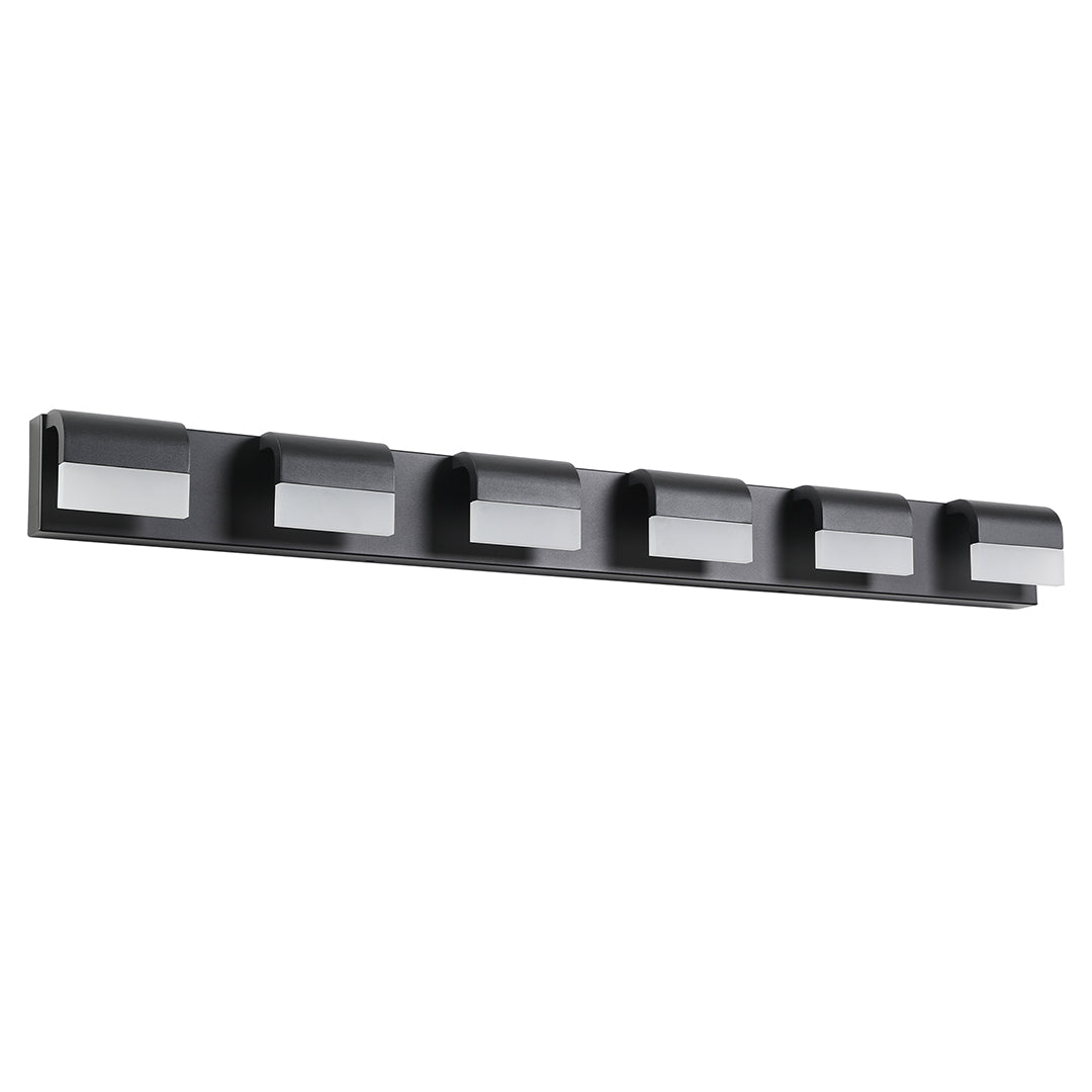 Modern Bathroom Vanity Light — Black Iron, White Acrylic, Integrated LED 6000K, 3- to 6-Light