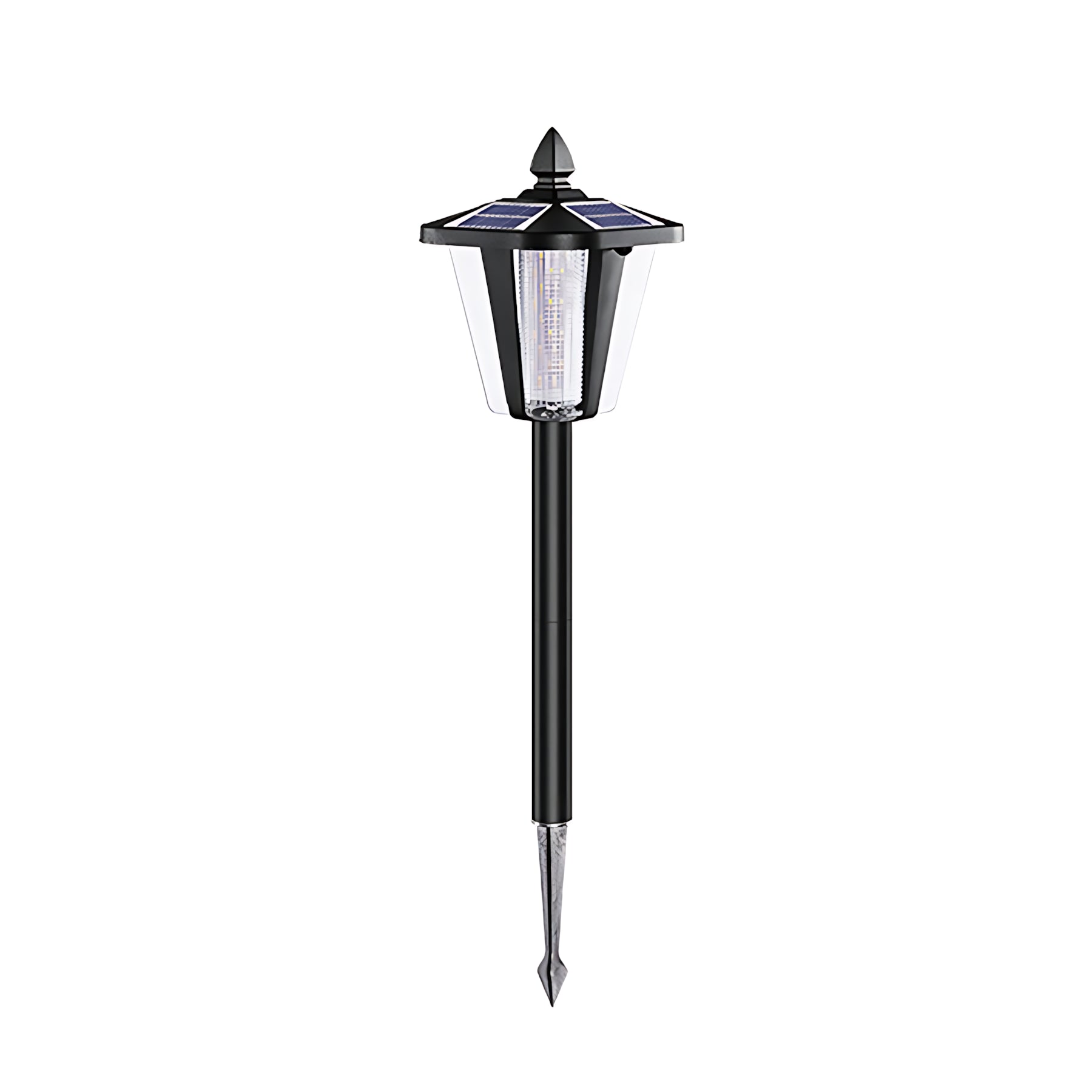 Pointed-Top Solar LED Path Light — Die-Cast Aluminum, Dual-Color 3000K/6000K, Adjustable Height, IP54, Stake or Base Mount