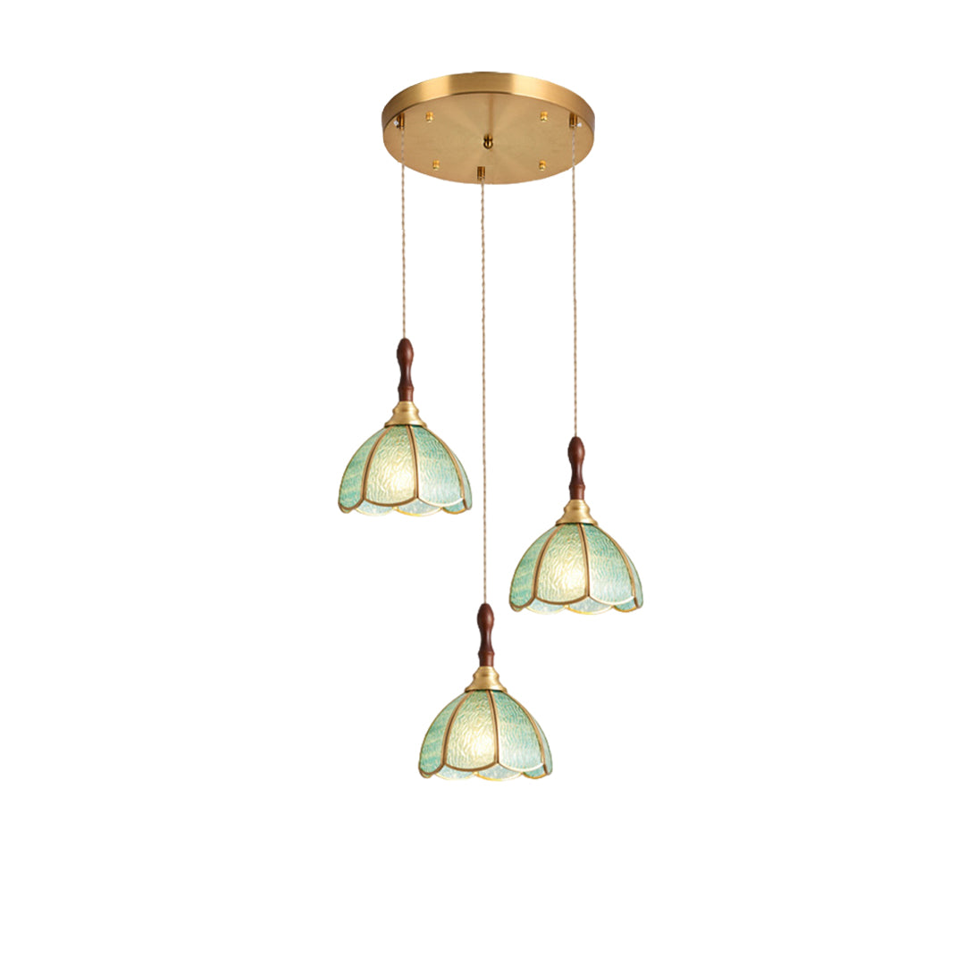 Water Ripple Glass Pendant Light — Full Copper, LED E27, 3-Step Dimming, 1- or 3-Light