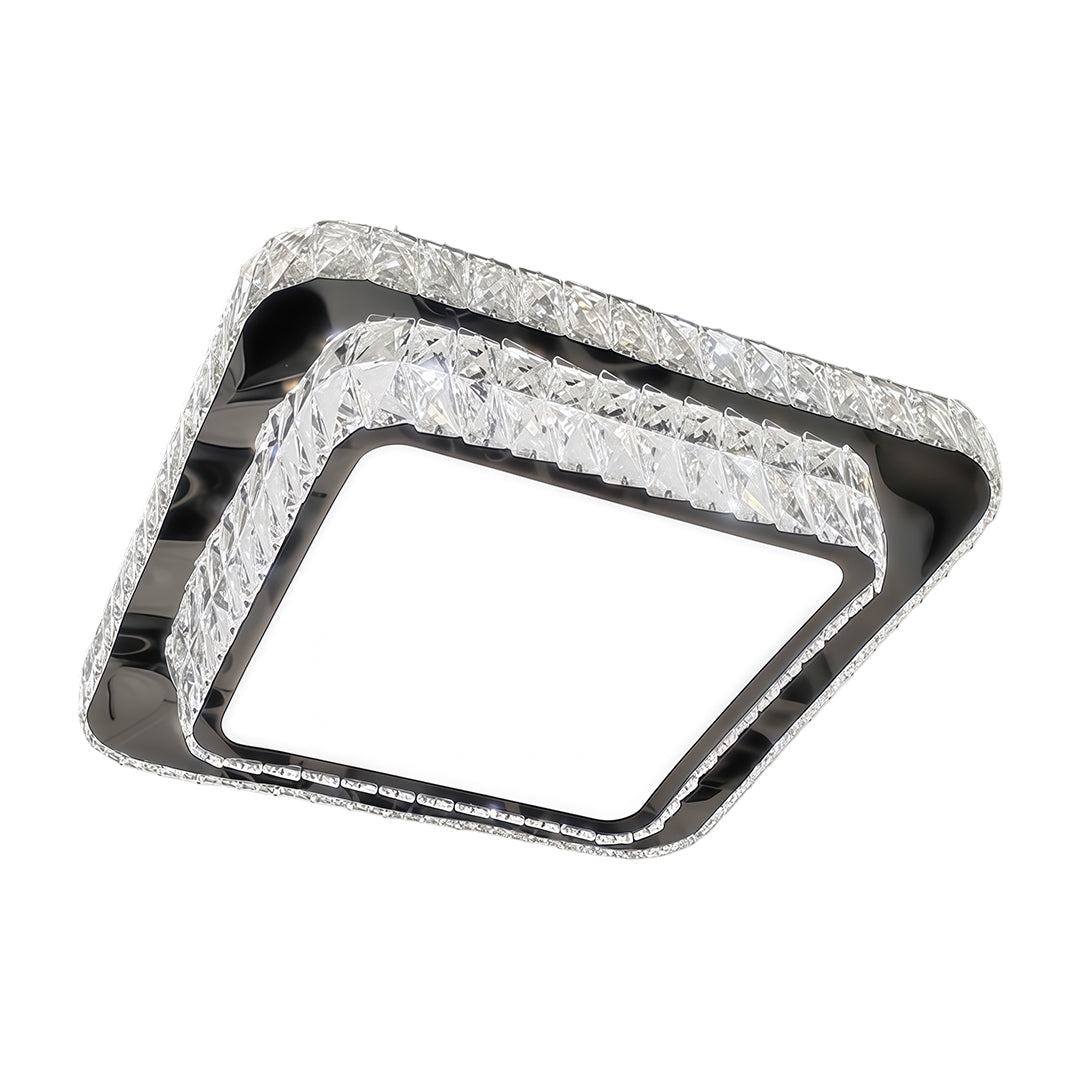 Minimalist Crystal Flush-Mount — Chrome Stainless Steel, LED, 3-Step Dimming, Round/Square/Rectangle, 19.7"–43.3"