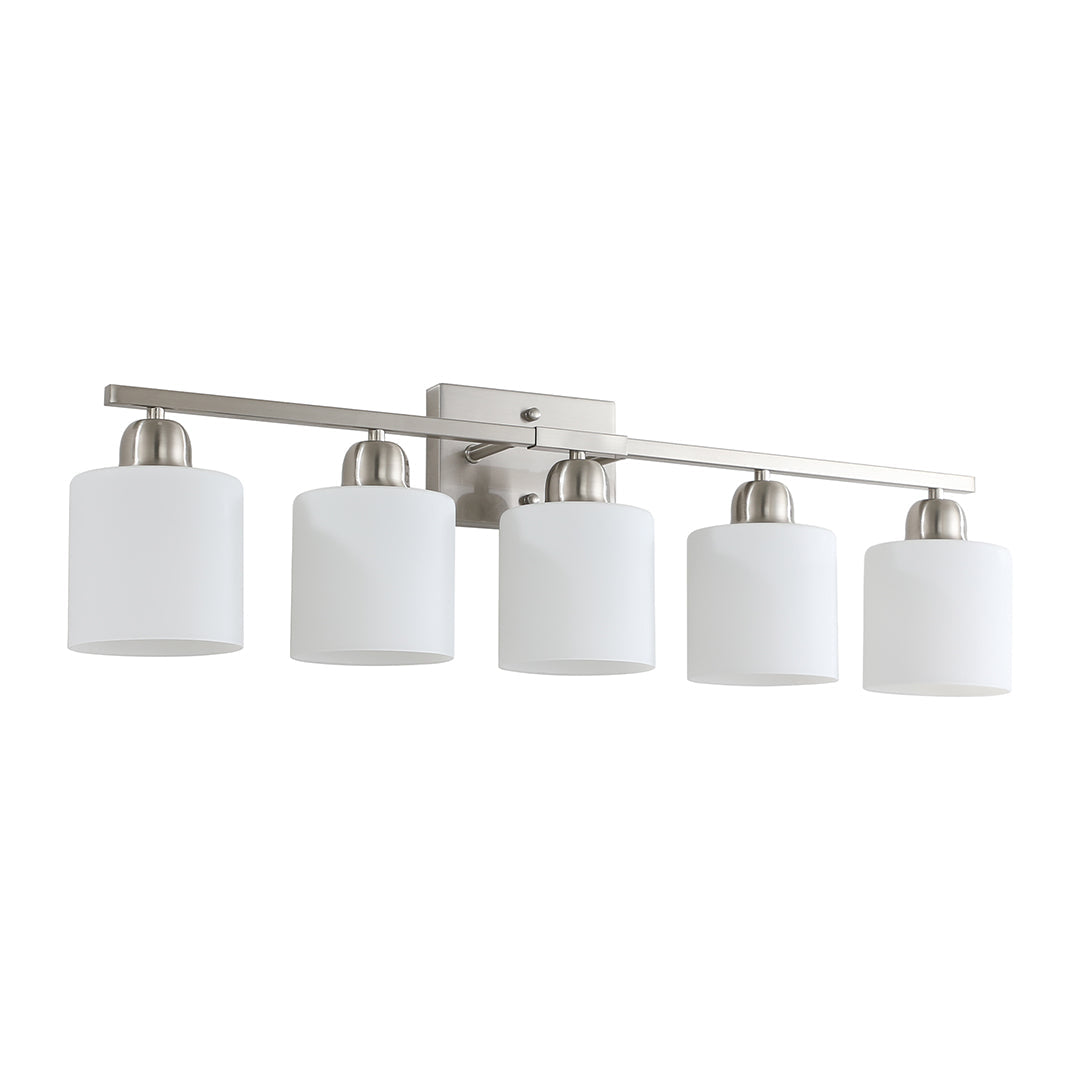 Minimalist Bathroom Vanity Light — Creamy White Glass, Metal Frame, E26, 4/5/6/8/10-Light, Matte Black / Sand Nickel / Copper