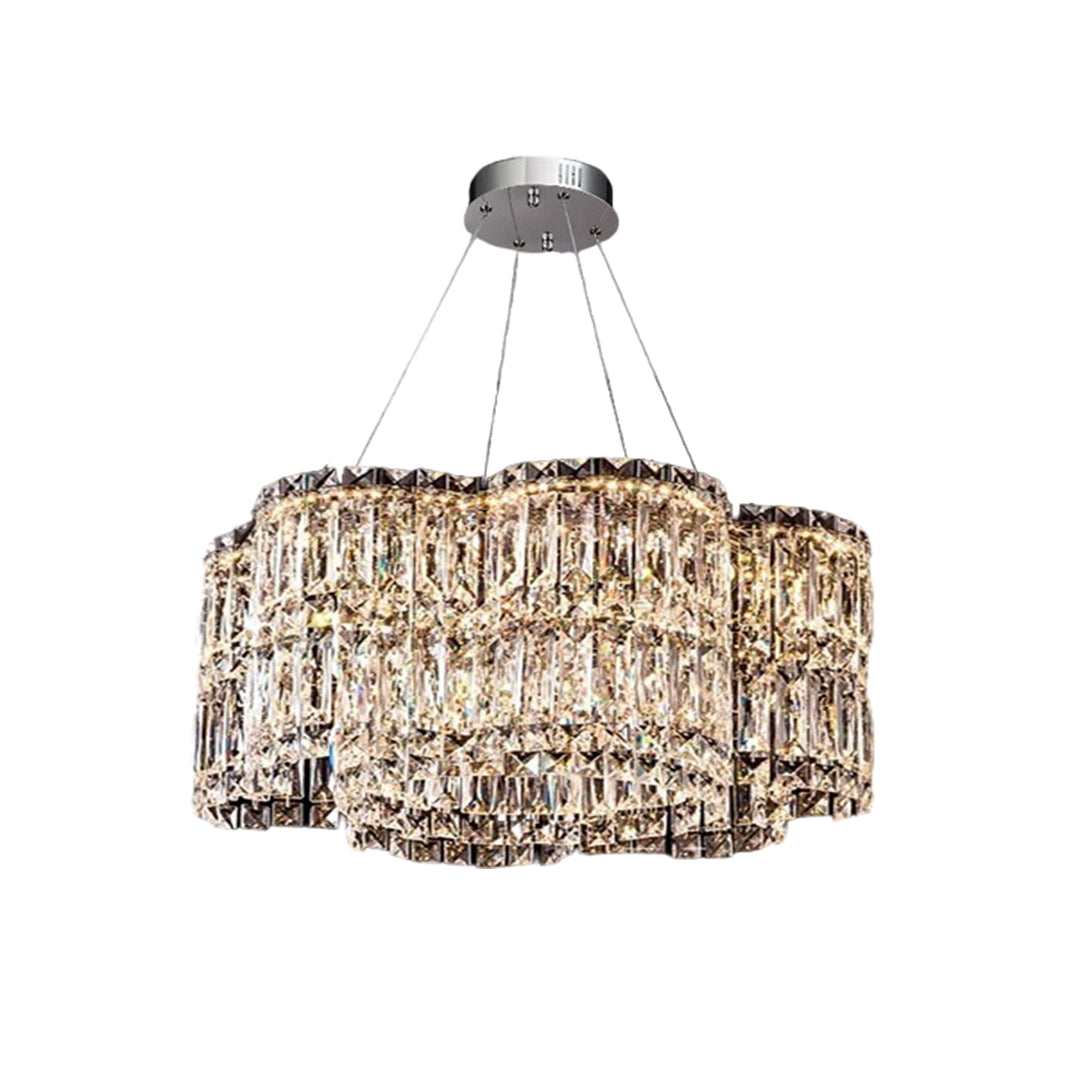 Large K9 Crystal Ring Chandelier — Stainless Steel, Gold or Silver, Stepless Dimming 3000K–6000K, Remote Control, 40W–118W