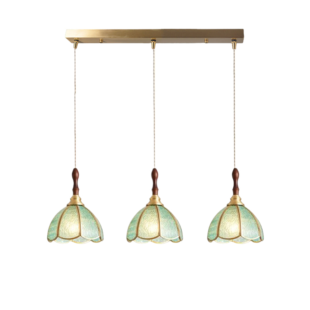 Water Ripple Glass Pendant Light — Full Copper, LED E27, 3-Step Dimming, 1- or 3-Light