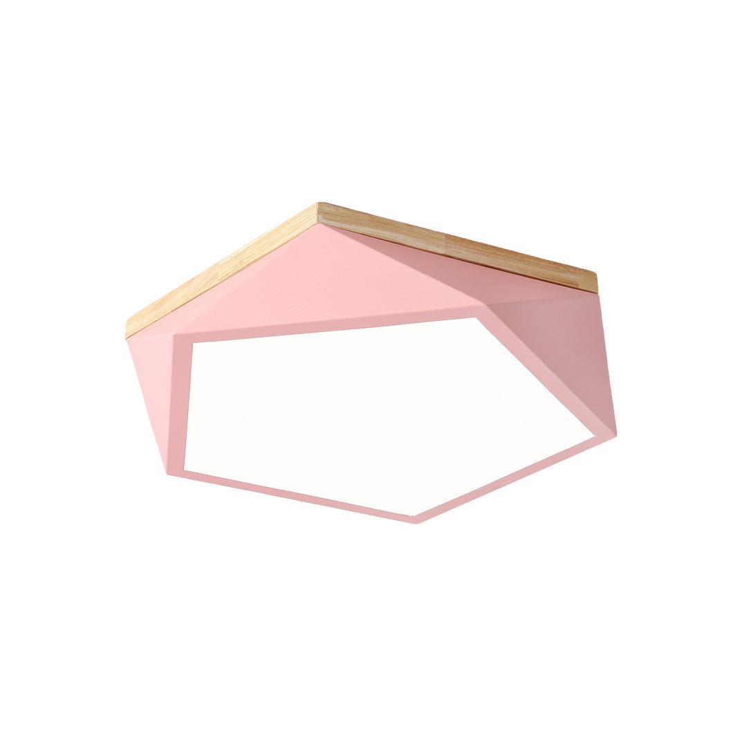 Geometric LED Flush-Mount Ceiling Light — Iron Frame, Acrylic Shade, Three-Color Dimming, 24W / 36W, 42cm / 52cm