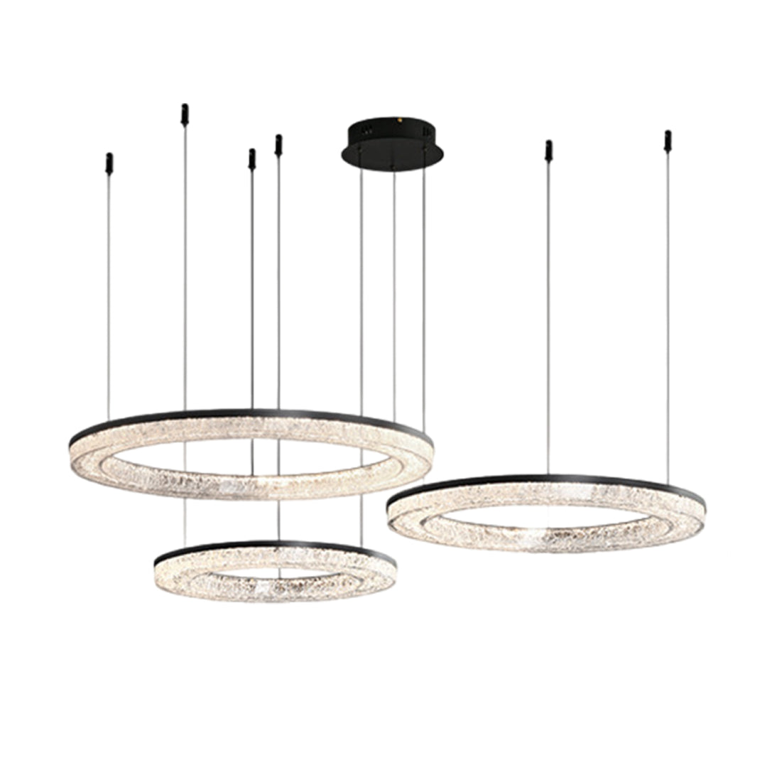 Ring Circle Chandelier — Full Copper with Crystal, LED Three-Color Dimmable, 10 Sizes (50–120cm), 30W–158W