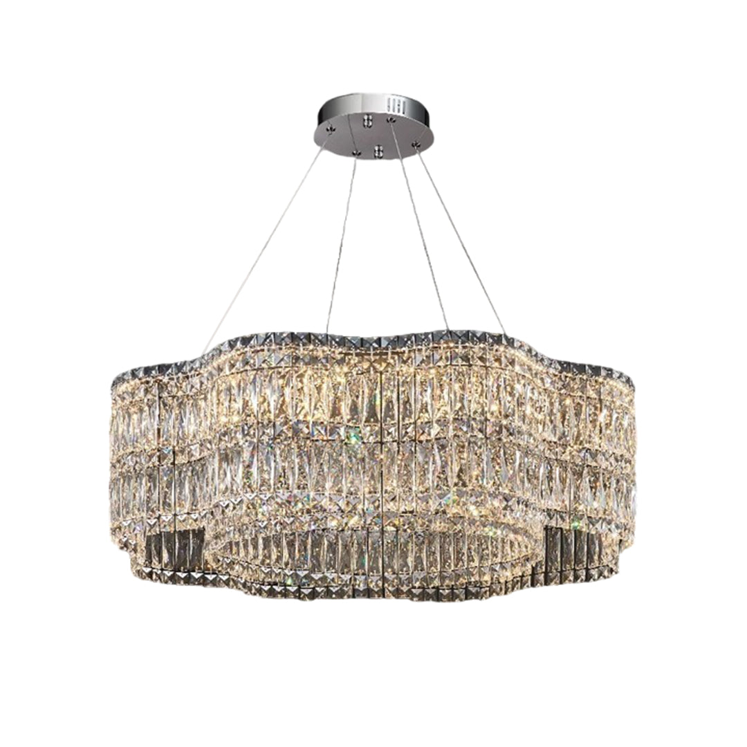 Large K9 Crystal Ring Chandelier — Stainless Steel, Gold or Silver, Stepless Dimming 3000K–6000K, Remote Control, 40W–118W