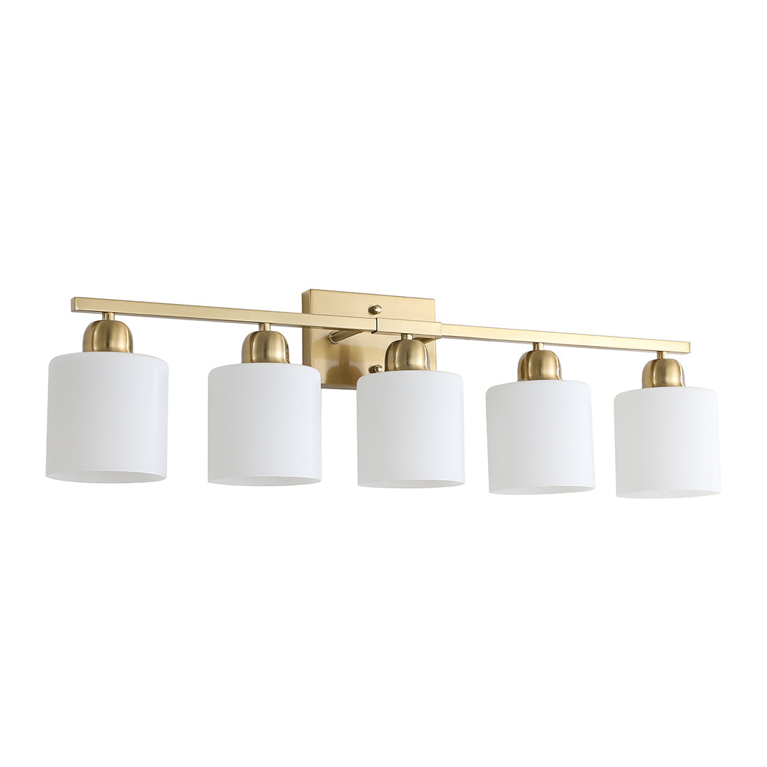 Minimalist Bathroom Vanity Light — Creamy White Glass, Metal Frame, E26, 4/5/6/8/10-Light, Matte Black / Sand Nickel / Copper