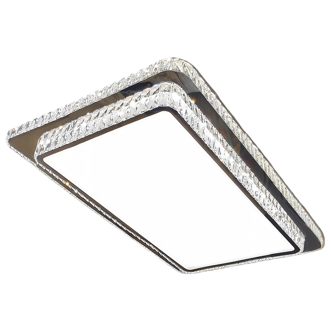Minimalist Crystal Flush-Mount — Chrome Stainless Steel, LED, 3-Step Dimming, Round/Square/Rectangle, 19.7"–43.3"