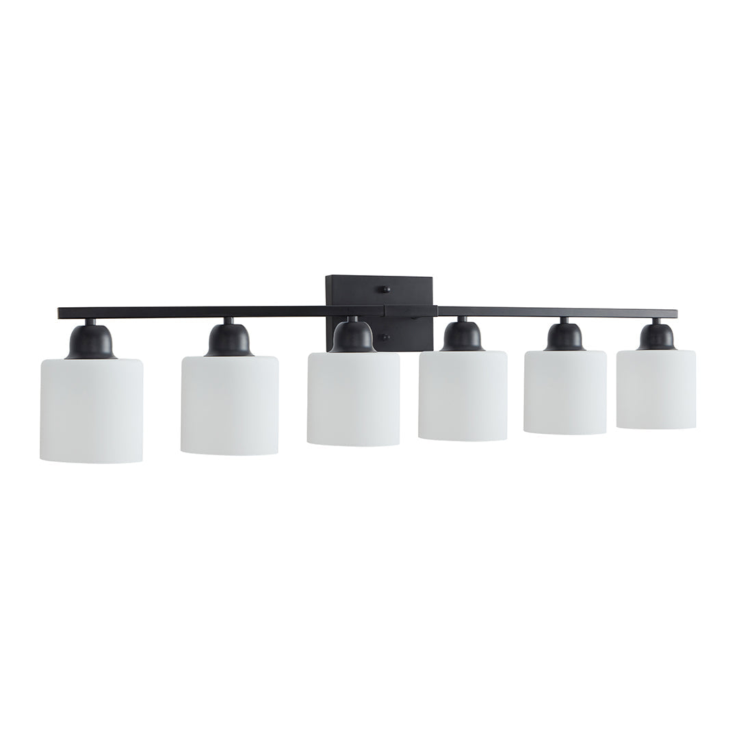 Minimalist Bathroom Vanity Light — Creamy White Glass, Metal Frame, E26, 4/5/6/8/10-Light, Matte Black / Sand Nickel / Copper