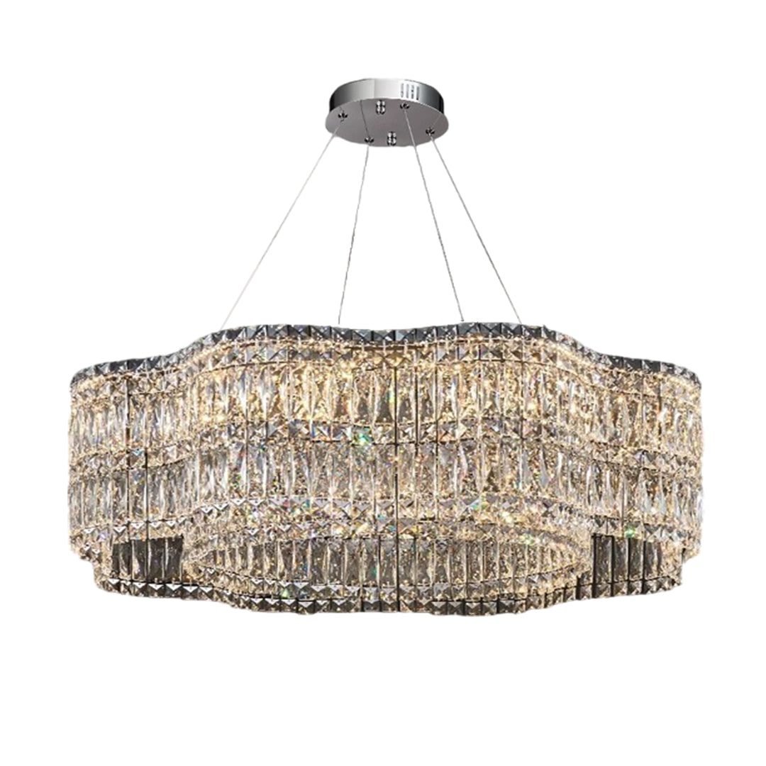 Large K9 Crystal Ring Chandelier — Stainless Steel, Gold or Silver, Stepless Dimming 3000K–6000K, Remote Control, 40W–118W