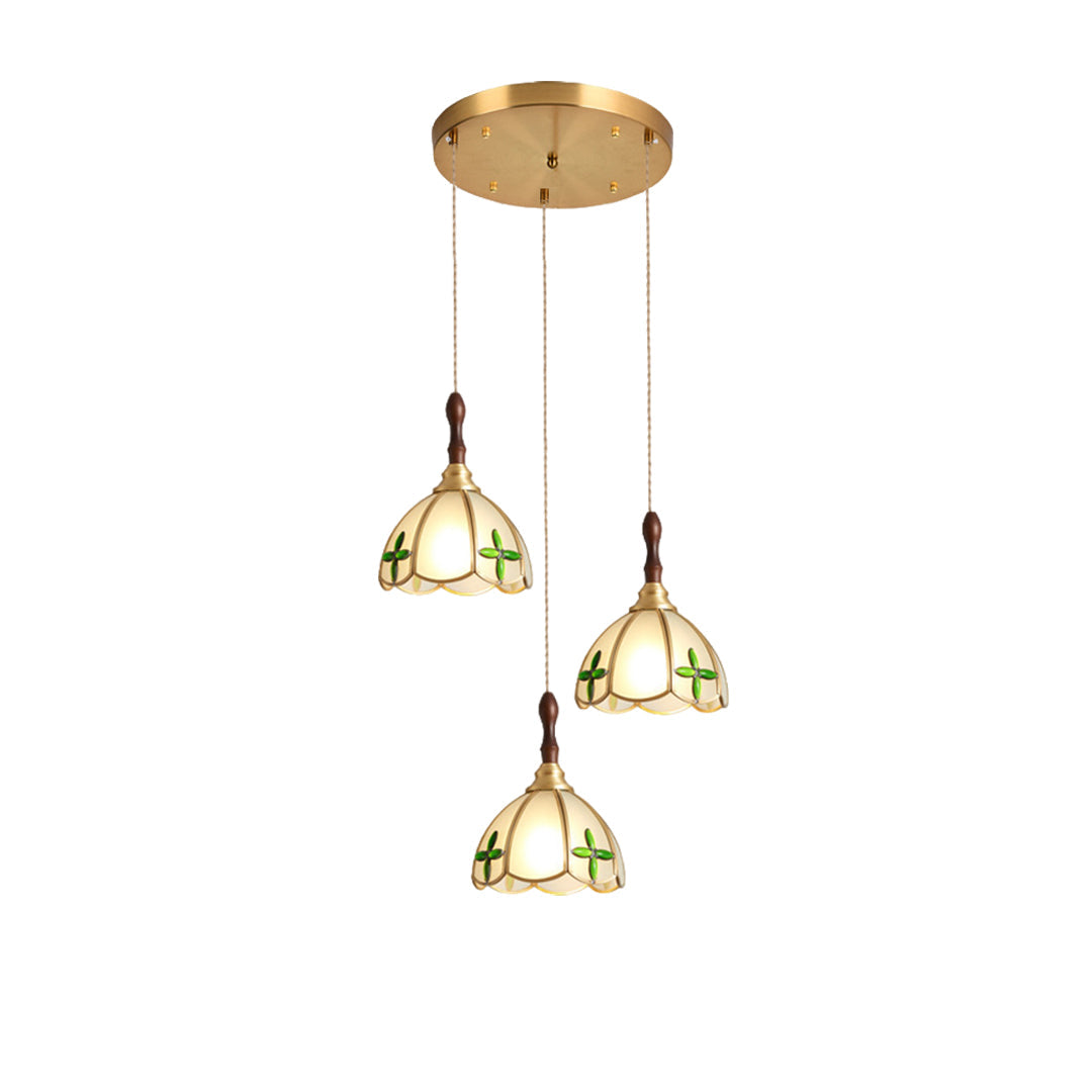 Water Ripple Glass Pendant Light — Full Copper, LED E27, 3-Step Dimming, 1- or 3-Light