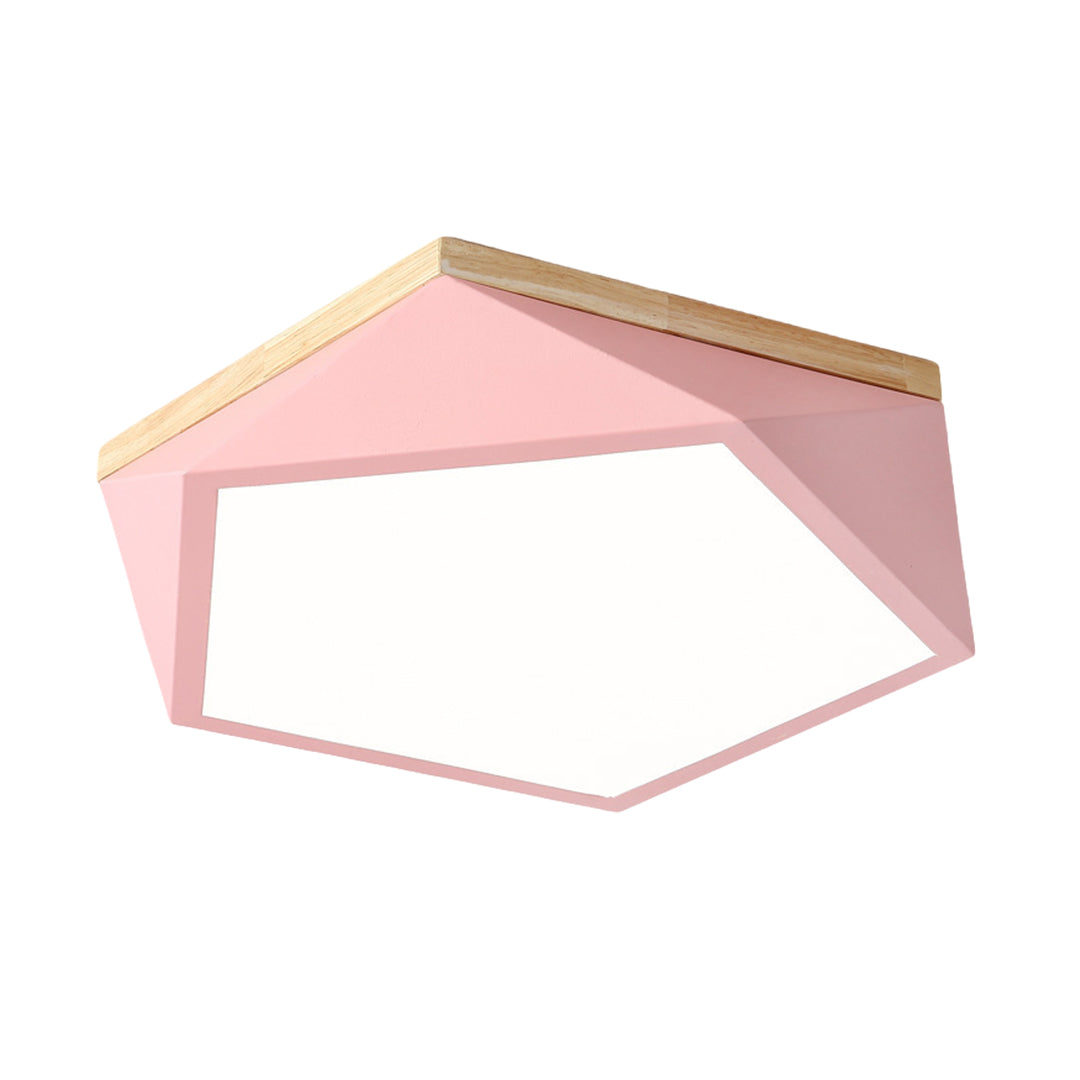 Geometric LED Flush-Mount Ceiling Light — Iron Frame, Acrylic Shade, Three-Color Dimming, 24W / 36W, 42cm / 52cm