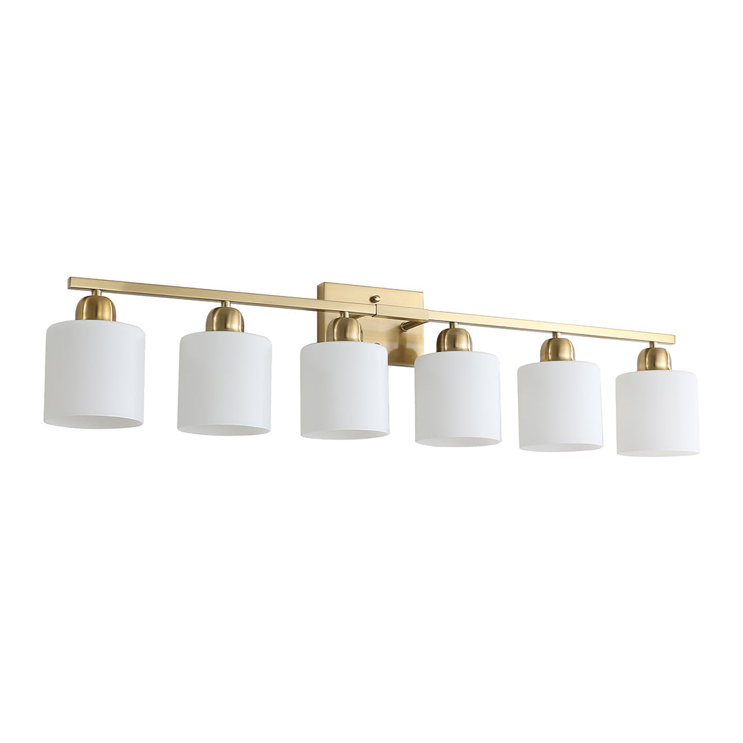 Minimalist Bathroom Vanity Light — Creamy White Glass, Metal Frame, E26, 4/5/6/8/10-Light, Matte Black / Sand Nickel / Copper