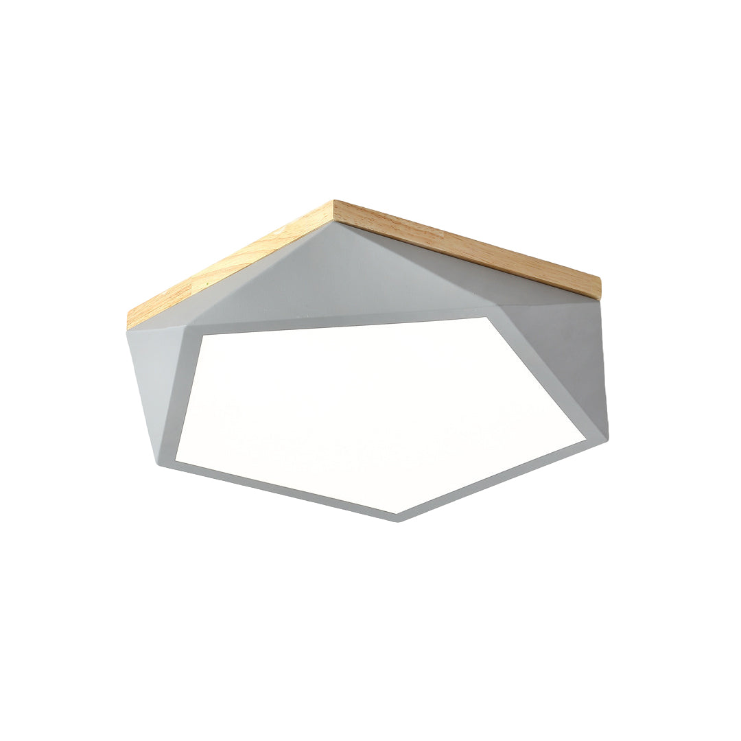 Geometric LED Flush-Mount Ceiling Light — Iron Frame, Acrylic Shade, Three-Color Dimming, 24W / 36W, 42cm / 52cm