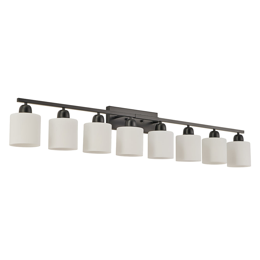 Minimalist Bathroom Vanity Light — Creamy White Glass, Metal Frame, E26, 4/5/6/8/10-Light, Matte Black / Sand Nickel / Copper