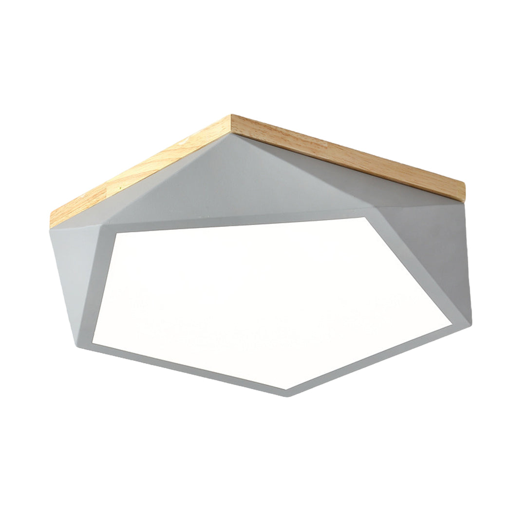 Geometric LED Flush-Mount Ceiling Light — Iron Frame, Acrylic Shade, Three-Color Dimming, 24W / 36W, 42cm / 52cm