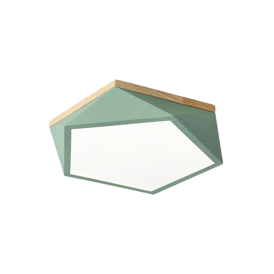 Geometric LED Flush-Mount Ceiling Light — Iron Frame, Acrylic Shade, Three-Color Dimming, 24W / 36W, 42cm / 52cm
