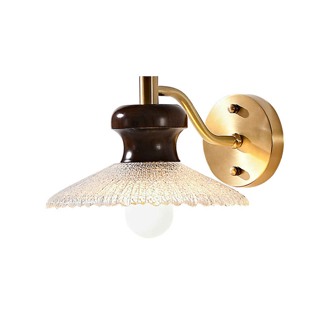 Retro Brass and Wax Wood Wall Sconce — Blown Glass Shade, E27, 6W Warm White, Hardwired