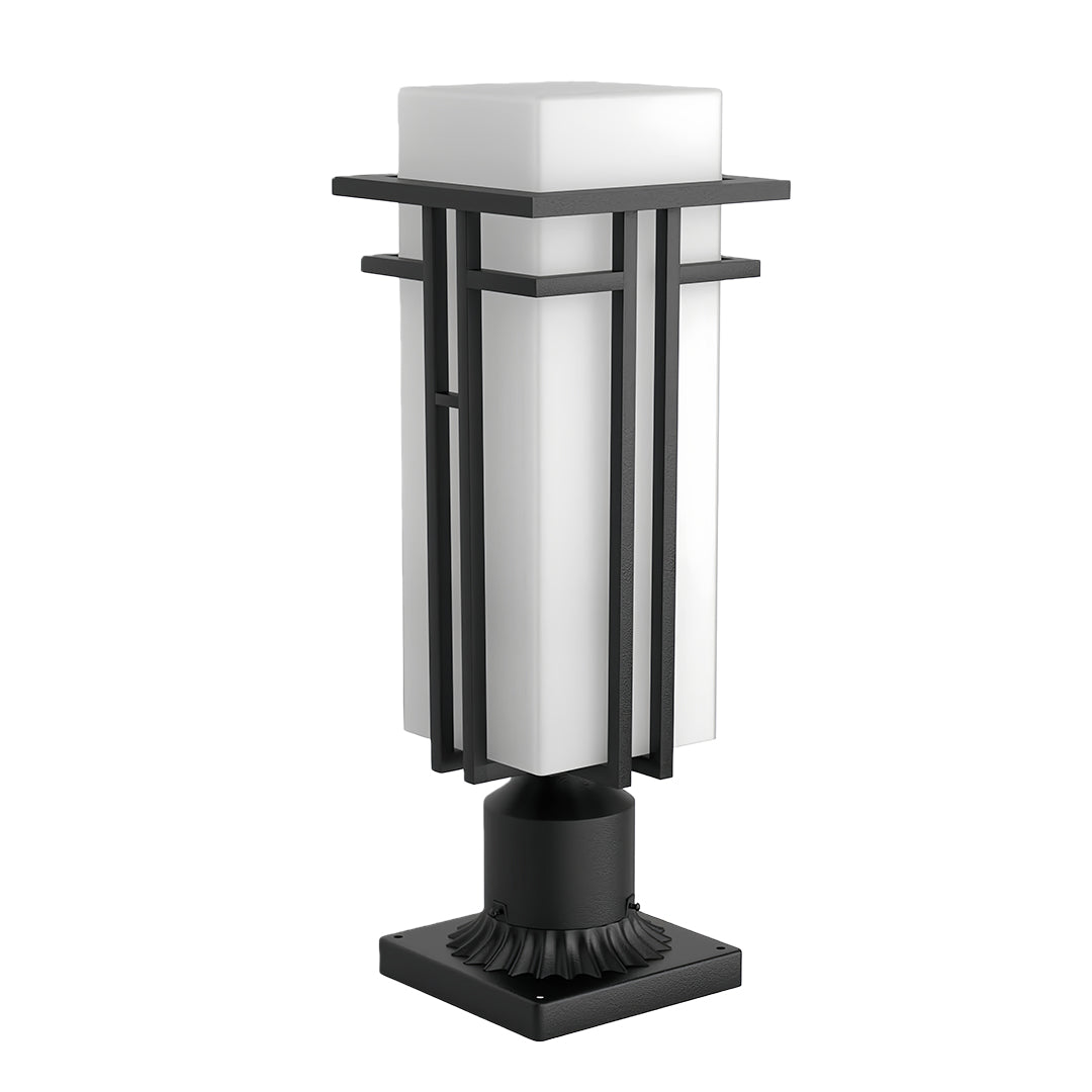 Retro Outdoor Bollard Path Light — Black Die-Cast Aluminum, Frosted Glass, 7W 3000K, IP55 Weatherproof
