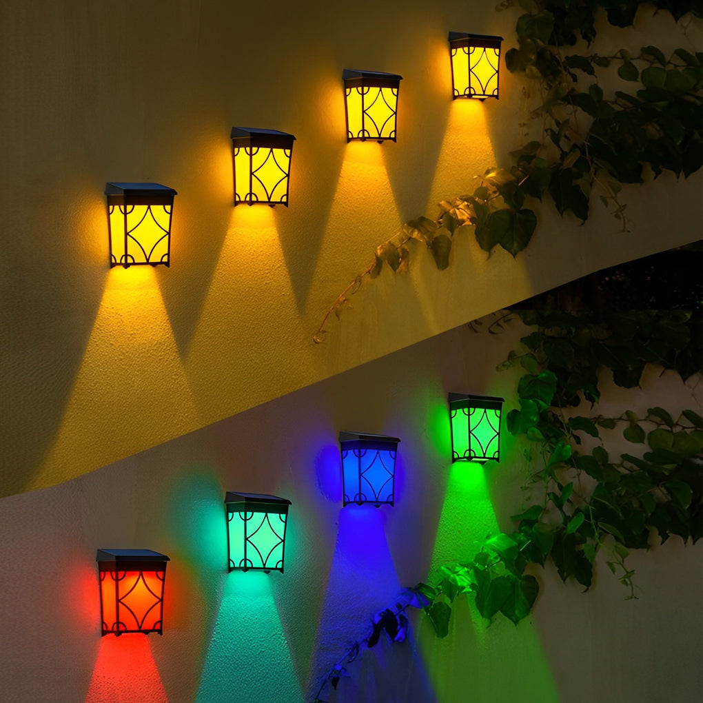 Black Solar Outdoor Wall Sconce, 2-Pack — RGB + Warm White LED, Motion Sensor, IP65 Weatherproof