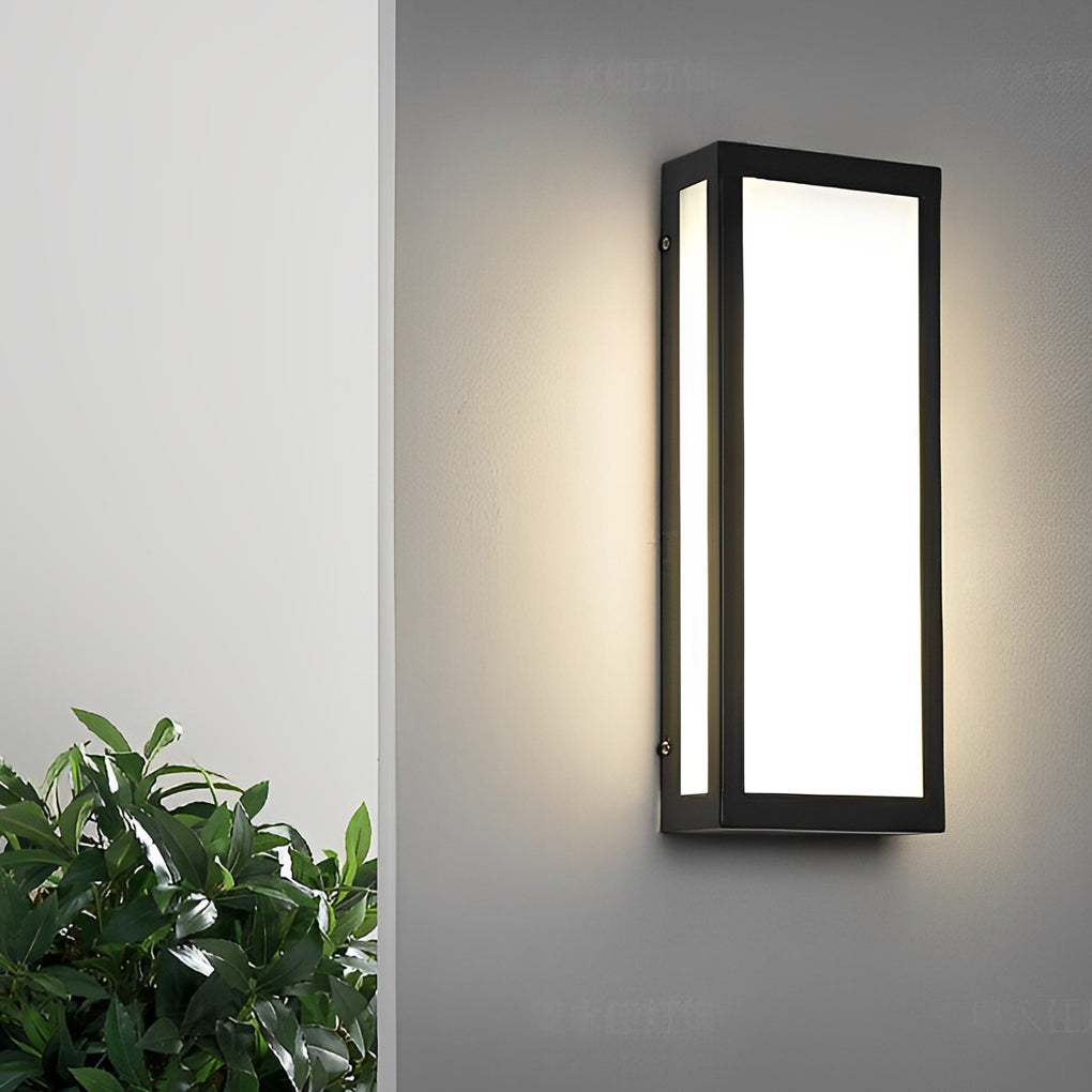 Modern Rectangular Outdoor Wall Sconce — Matte Black Iron, LED, Waterproof Acrylic Shade