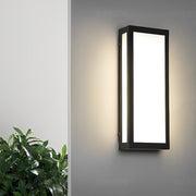 Modern Rectangular Outdoor Wall Sconce — Matte Black Iron, LED, Waterproof Acrylic Shade
