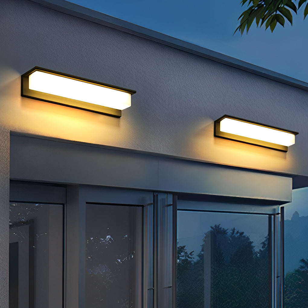 Modern Minimalist Rectangular Solar Wall Sconce — Aluminum, LED, IP54 Weatherproof, Warm White 3000K