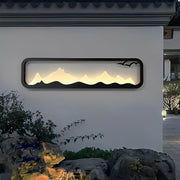 Rectangular Mountain Scenery Outdoor Wall Sconce — Black Iron & Acrylic, Industrial, LED, IP65, 14W–28W, 3000K