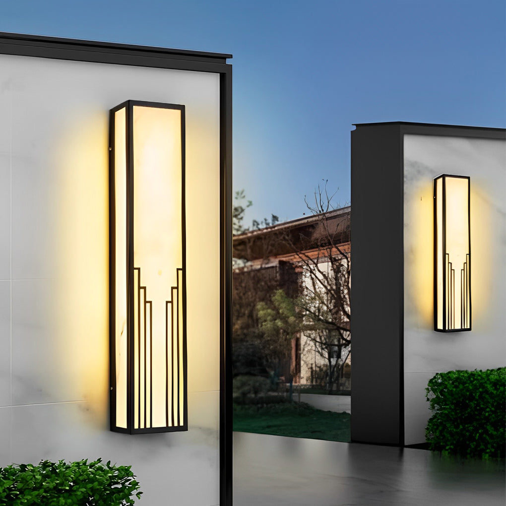 Modern Rectangular Outdoor Wall Sconce — Black Stainless Steel & Resin, LED, IP65, 12W–28W