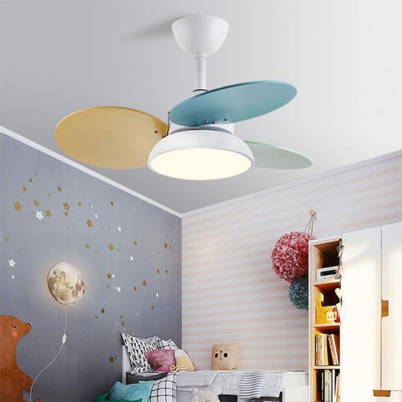 Colorful Modern Kids' Ceiling Fan with Light — Wood, 45" Diameter, 20W, Remote Control