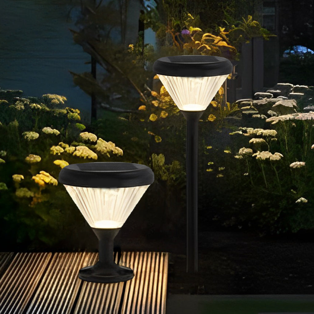Black Round Solar LED Outdoor Lights with Ribbed Lampshade