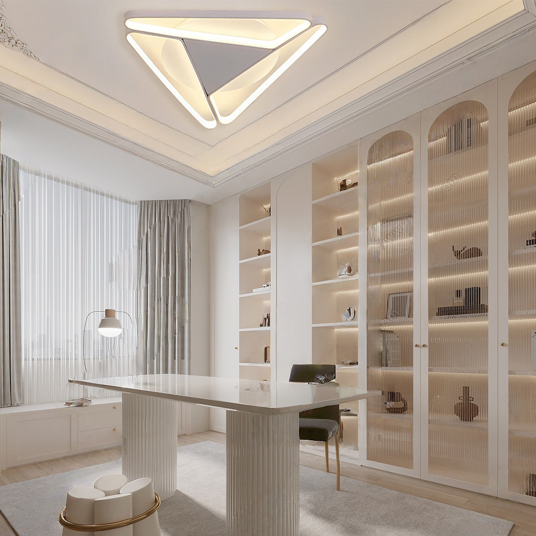 Geometric LED Flush-Mount Ceiling Light — Metal & PVC, 3-Light, 14W, 20" Diameter, Modern