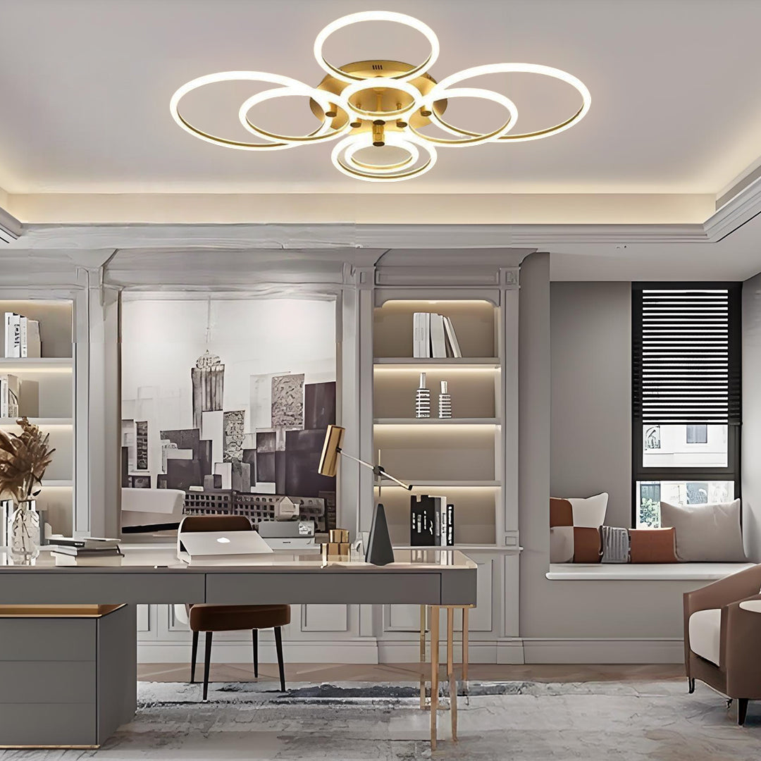 Circular Ring LED Flush-Mount Ceiling Light — Metal & Acrylic, Dimmable with Remote, 2-Light to 6-Light, 18"–30"