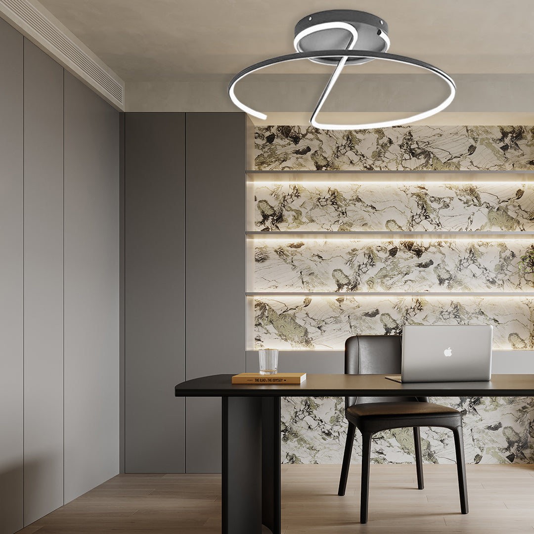 Modern Dimmable LED Ceiling Light Fixture in a Semi-Circle Streamlined Metal Design