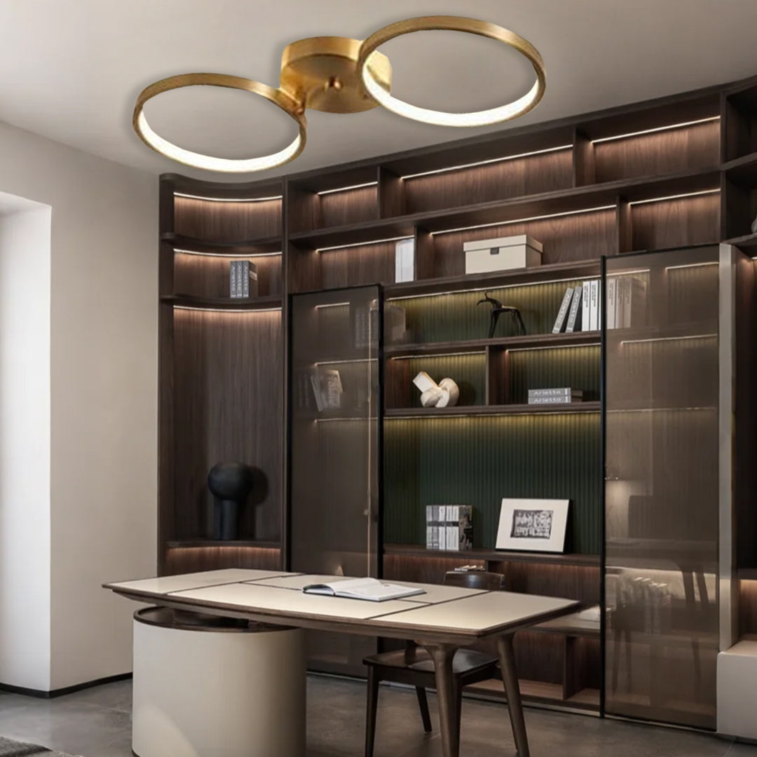 Circular Three-Light LED Flush Mount — Copper and Silicone, Golden Finish, 20" Diameter