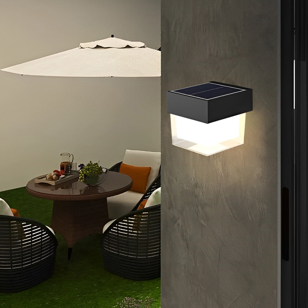Minimalist Solar Outdoor Wall Sconce — Black Iron, LED Weatherproof, Square or Round