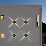 Cross Star Up/Down Outdoor Wall Sconce — Black Aluminum & Glass, 12W LED, IP54, Round or Square