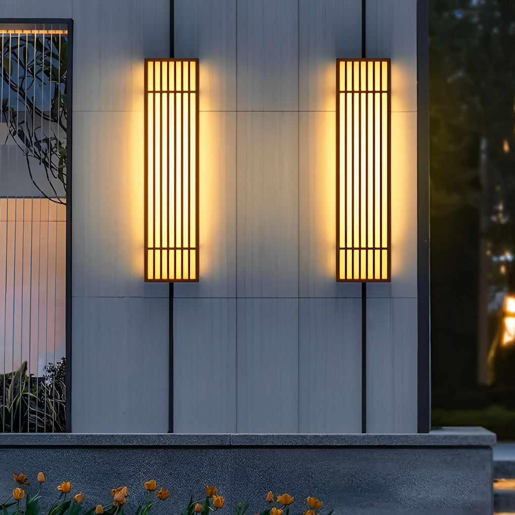 Retro Vertical Stripe Grid Outdoor Wall Sconce — Brown Stainless Steel, LED 3000K, IP65 Weatherproof, 23.6"–47.2"