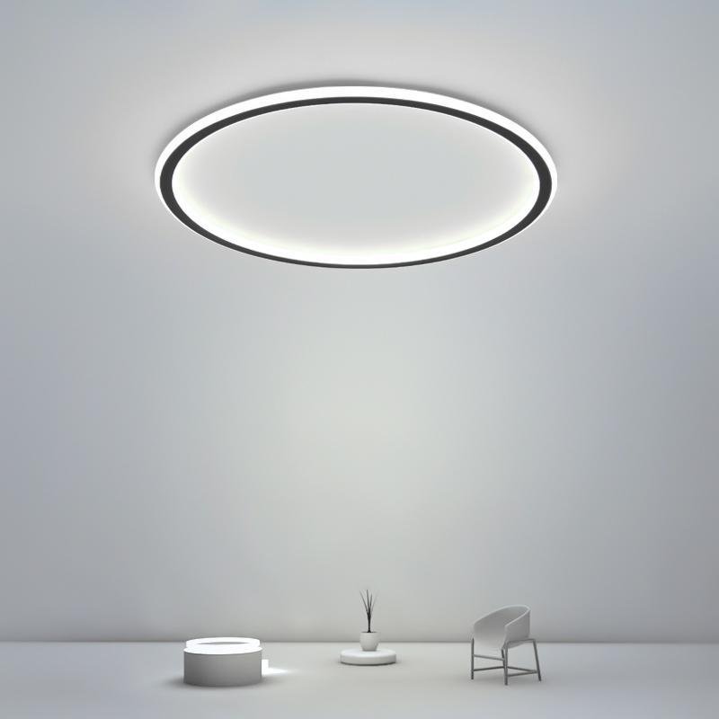Industrial Round Black-Framed LED Flush-Mount — Aluminum, Stepless Dimming, 20" or 30"