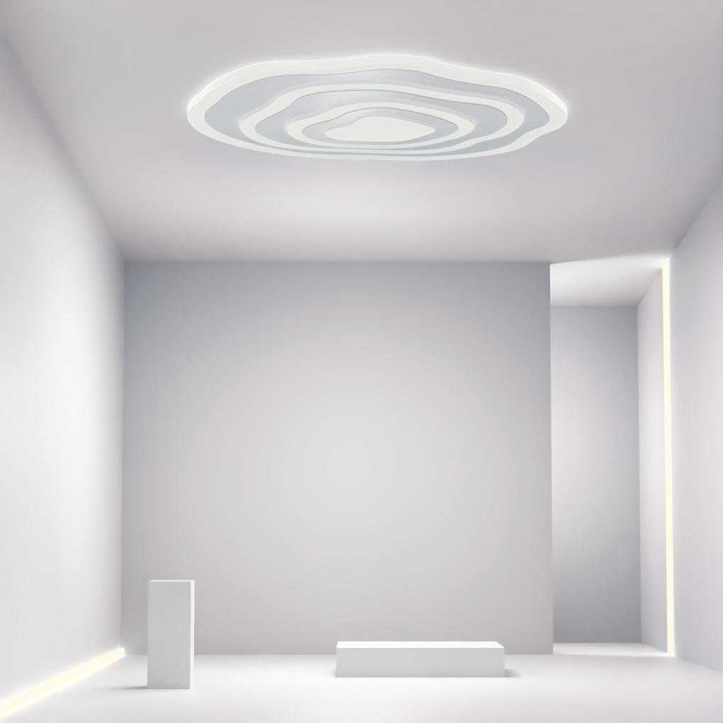 Rippled Concentric-Circle LED Flush-Mount Ceiling Light — Iron and PMMA, 20" or 30", Dimmable with Remote, 3000K–6000K