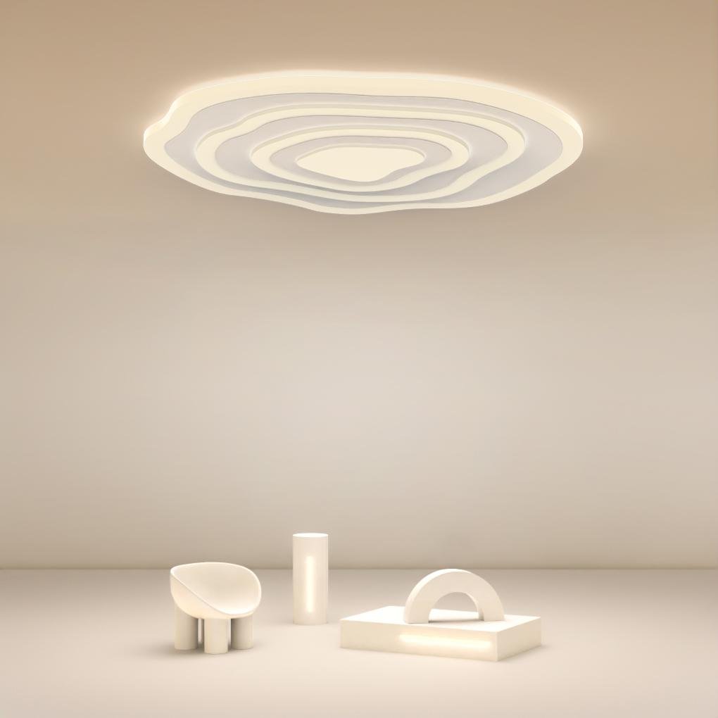 Rippled Concentric-Circle LED Flush-Mount Ceiling Light — Iron and PMMA, 20" or 30", Dimmable with Remote, 3000K–6000K