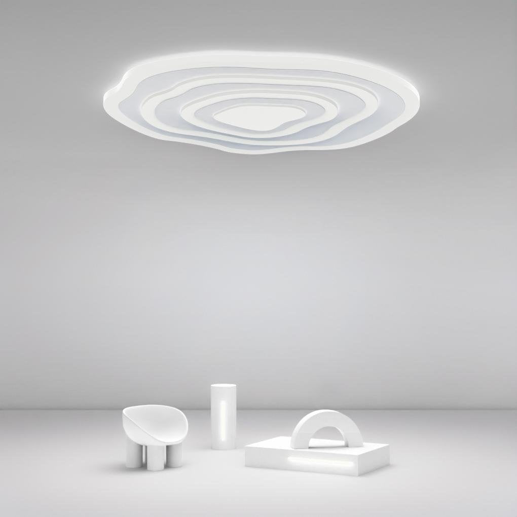 Rippled Concentric-Circle LED Flush-Mount Ceiling Light — Iron and PMMA, 20" or 30", Dimmable with Remote, 3000K–6000K