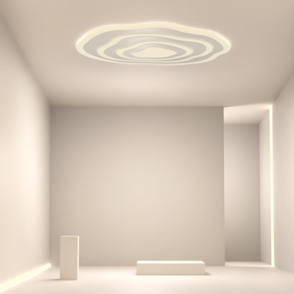 Rippled Concentric-Circle LED Flush-Mount Ceiling Light — Iron and PMMA, 20" or 30", Dimmable with Remote, 3000K–6000K