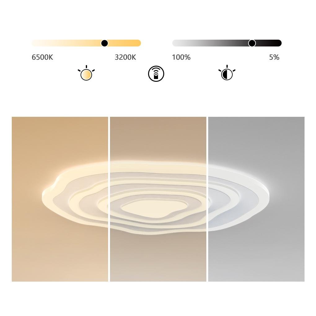 Rippled Concentric-Circle LED Flush-Mount Ceiling Light — Iron and PMMA, 20" or 30", Dimmable with Remote, 3000K–6000K