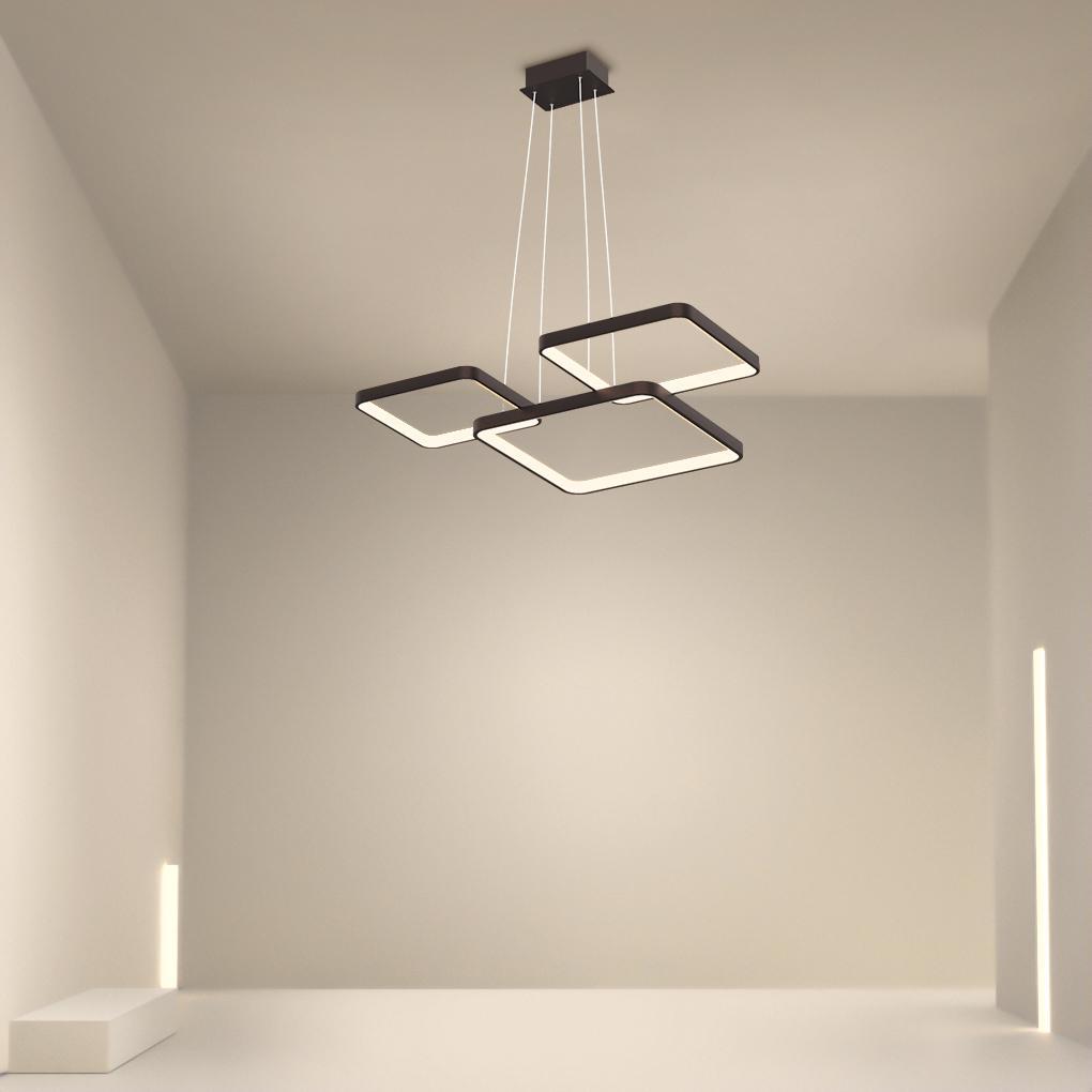 Modern Square LED Chandelier — Aluminum, Coffee Finish, Dimmable 3000K/6000K, Remote Control