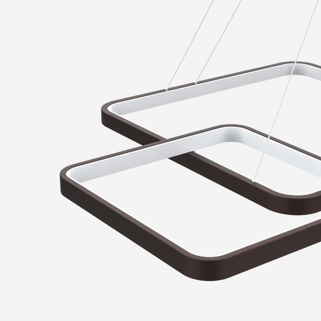 Modern Square LED Chandelier — Aluminum, Coffee Finish, Dimmable 3000K/6000K, Remote Control