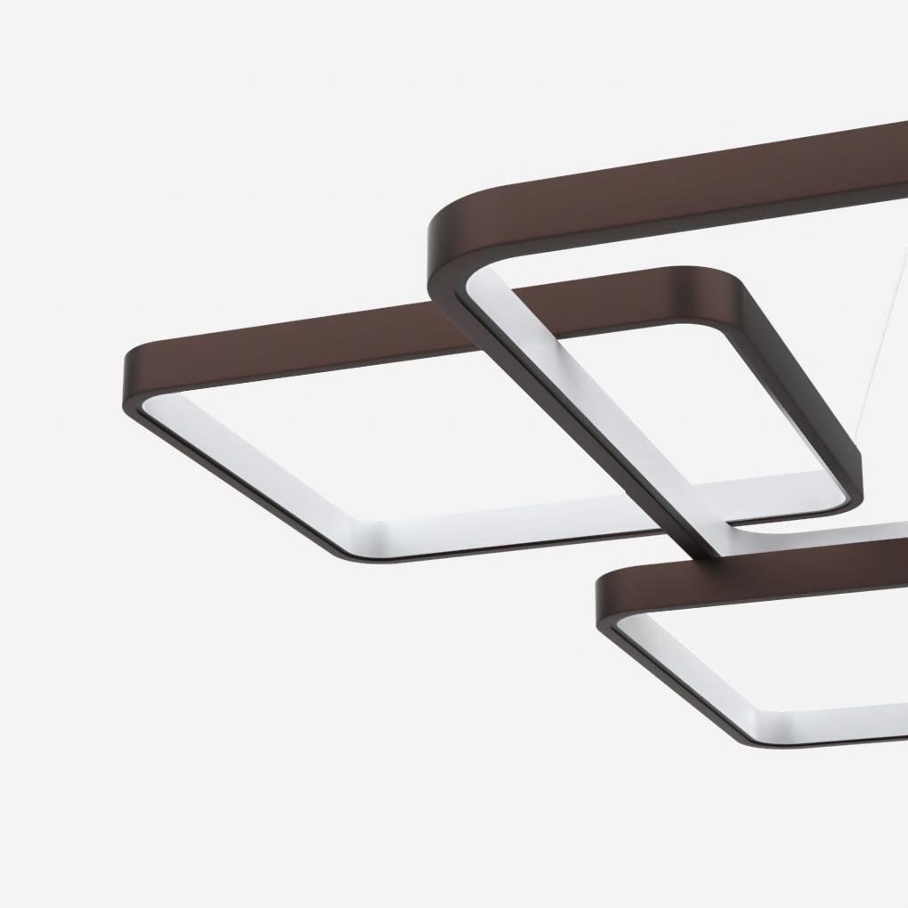 Modern Square LED Chandelier — Aluminum, Coffee Finish, Dimmable 3000K/6000K, Remote Control