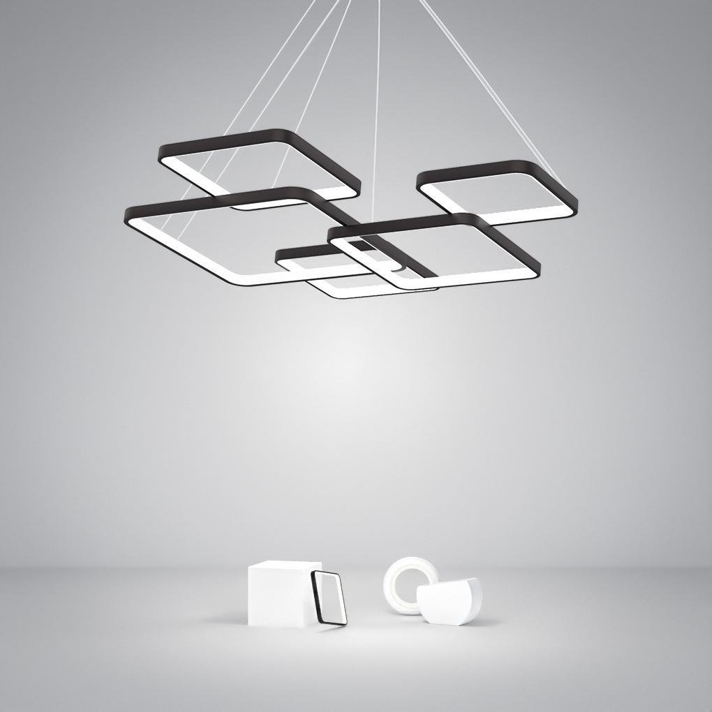 Modern Square LED Chandelier — Aluminum, Coffee Finish, Dimmable 3000K/6000K, Remote Control