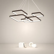Modern Square LED Chandelier — Aluminum, Coffee Finish, Dimmable 3000K/6000K, Remote Control